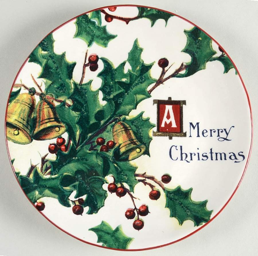 Vintage Christmas Postcard Salad/Dessert Plate by Williams-Sonoma-1