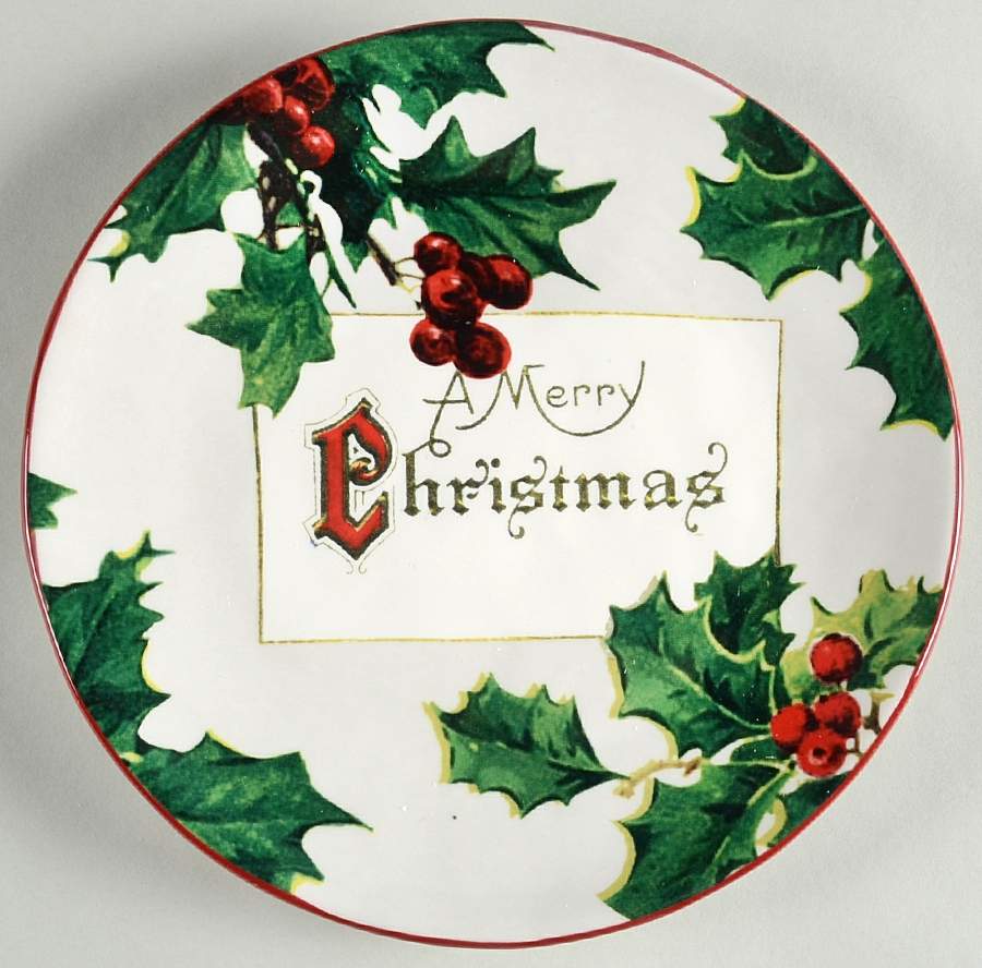 Vintage Christmas Postcard Salad/Dessert Plate by Williams-Sonoma-1