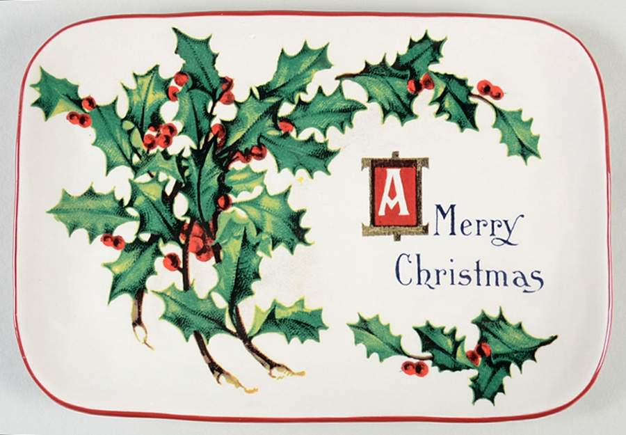 Vintage Christmas Postcard 13" Rectangular Serving Platter by Williams-Sonoma-1