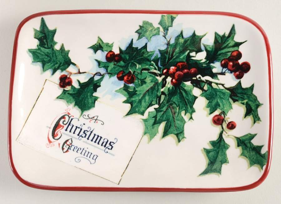 Vintage Christmas Postcard Rectangular Dinner Plate by Williams-Sonoma-1