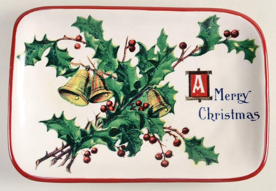 Vintage Christmas Postcard Rectangular Dinner Plate by Williams-Sonoma-1