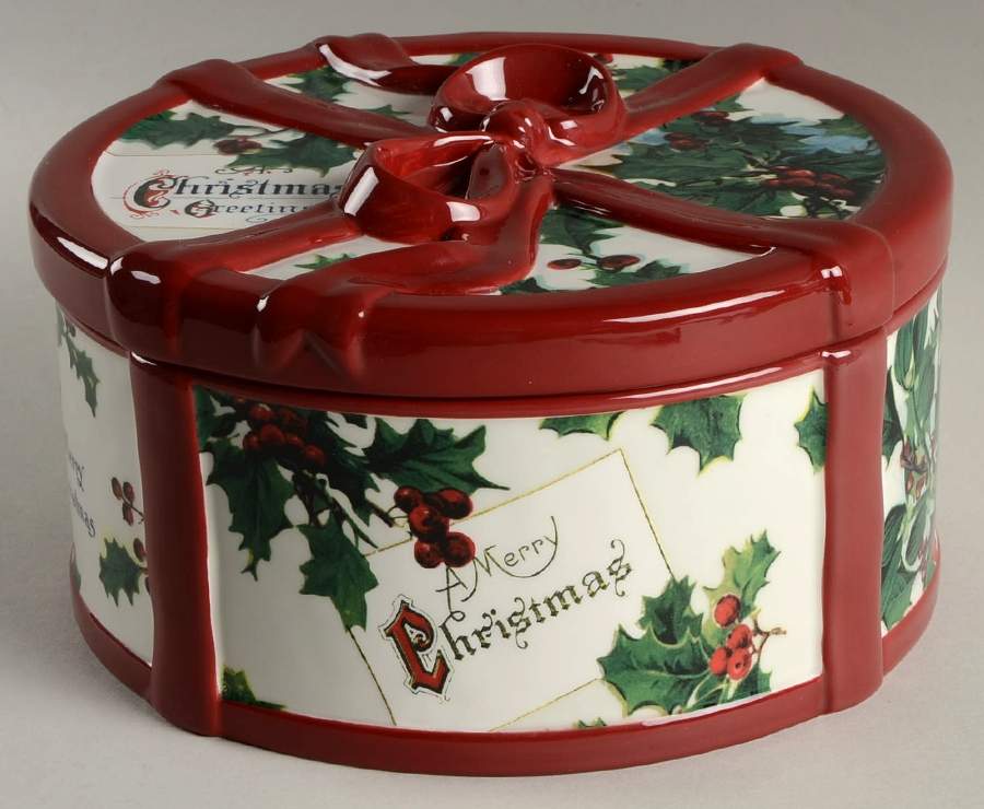 Vintage Christmas Postcard Figural Cookie Jar & Lid by Williams-Sonoma-1