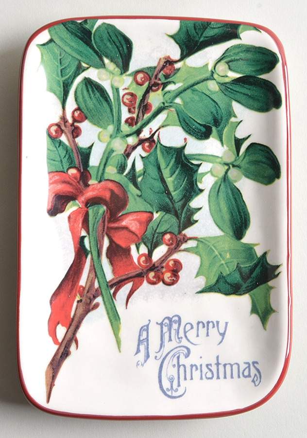 Vintage Christmas Postcard Rectangular Dinner Plate by Williams-Sonoma-1