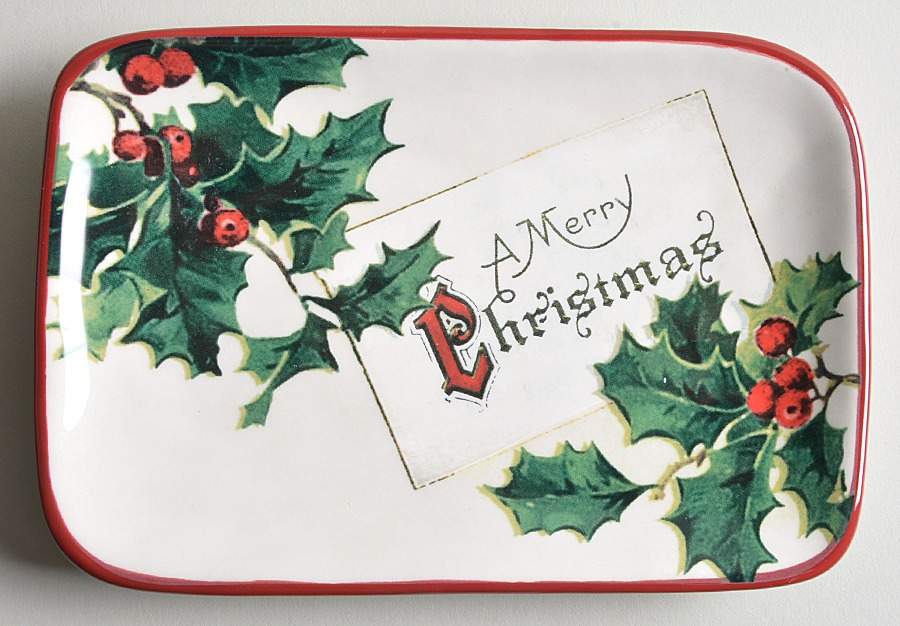 Vintage Christmas Postcard Rectangular Dinner Plate by Williams-Sonoma-1