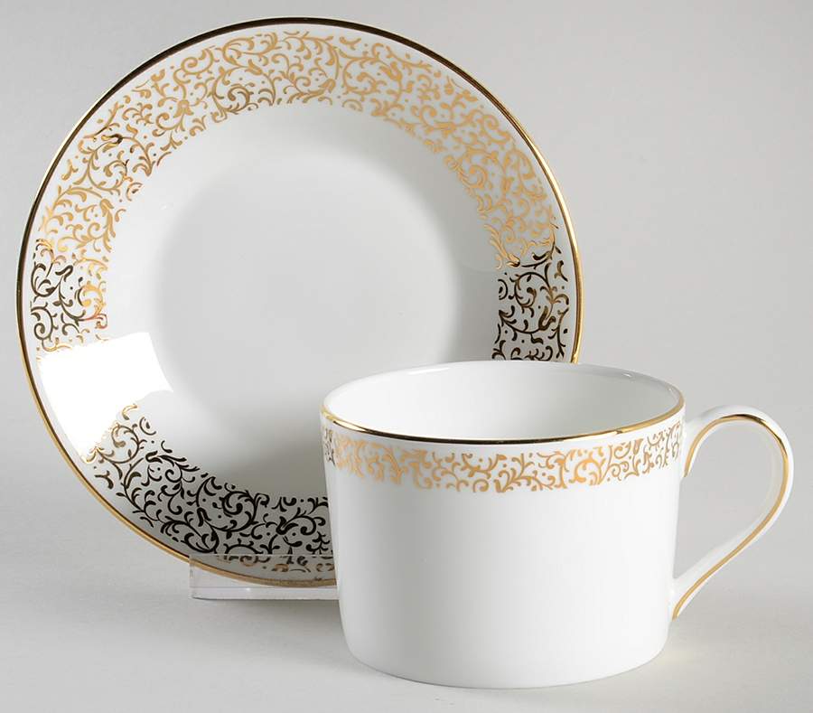 Filigree Gold Flat Cup & Saucer Set by Wedgwood-1