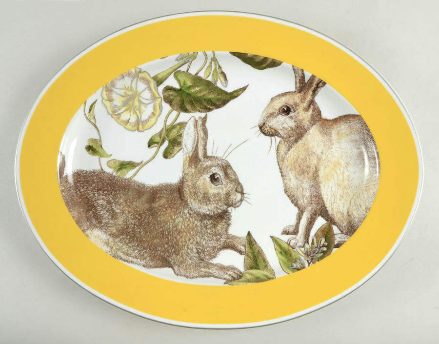 Spring Bunny (Yellow Banded) 17" Oval Serving Platter by Williams-Sonoma-1