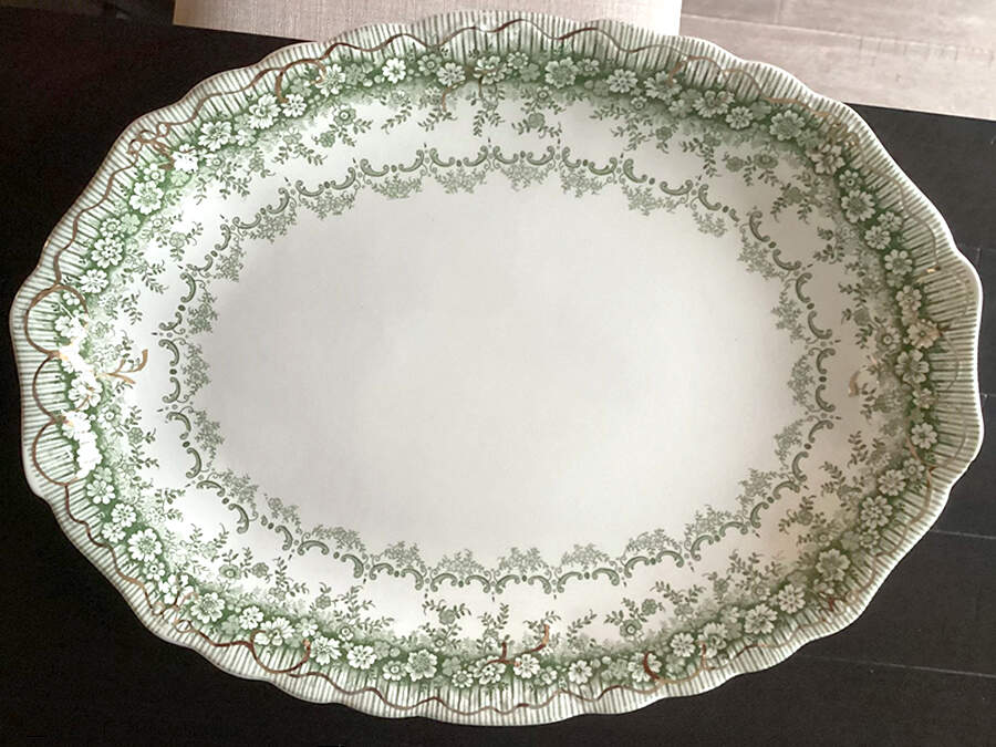 Woodland Green (Gold Accents) 16" Oval Serving Platter by Wood & Sons-1