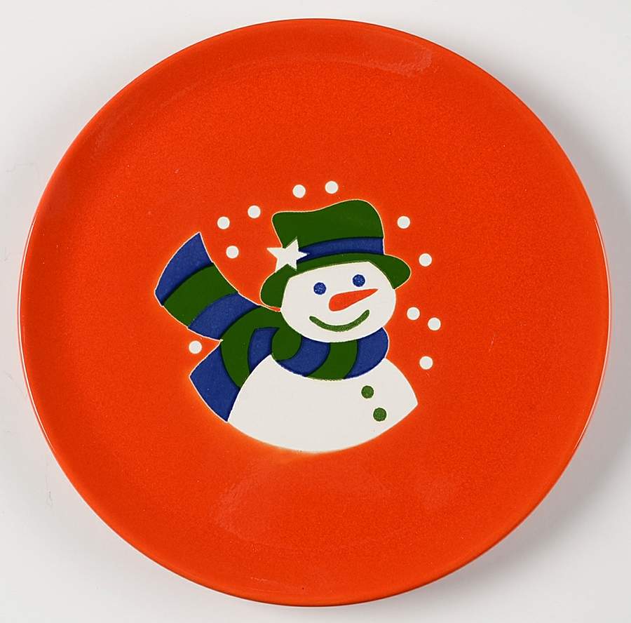 Snowman Face on Red Salad Plate by Waechtersbach-1