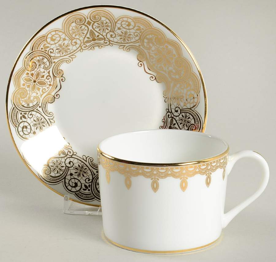 Lismore Lace Gold Flat Cup & Saucer Set by Waterford China-1