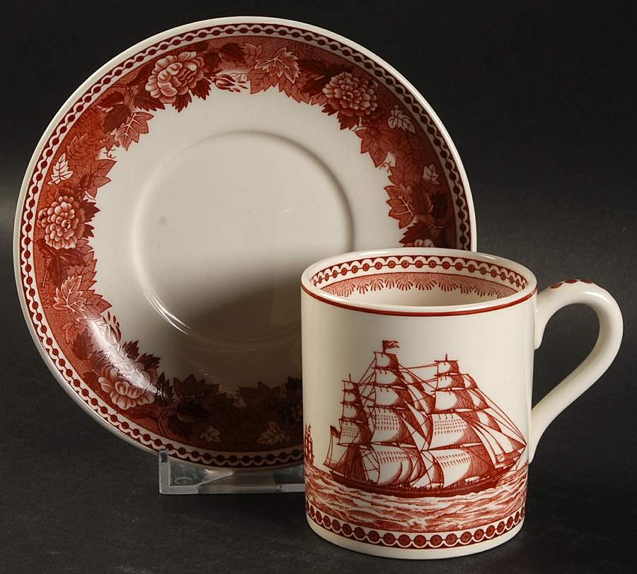 Early American Transportation Series Flat Demitasse Cup & Saucer Set by Wedgwood-1