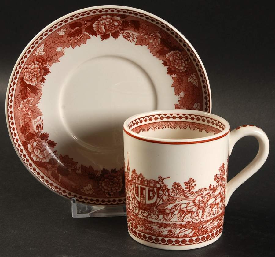 Early American Transportation Series Flat Demitasse Cup & Saucer Set by Wedgwood-1