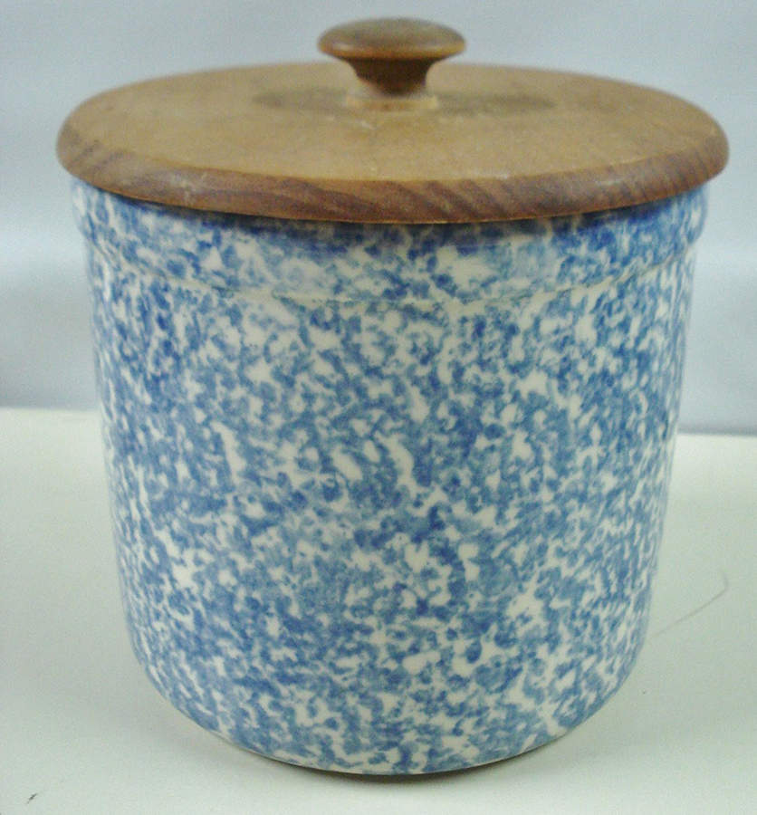 Blue Sponge Kitchen Crock & Wood Lid by Workshop Gerald Henn-1