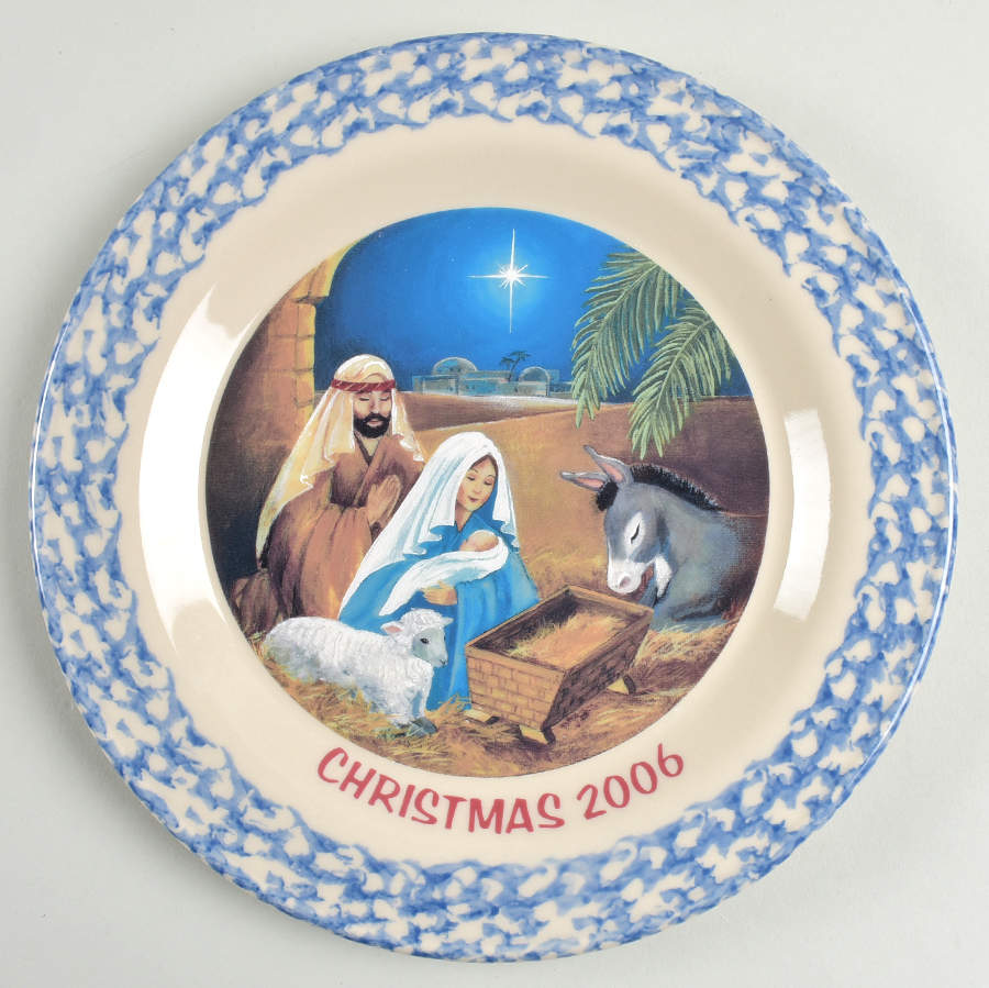 Blue Sponge Christmas Dinner Plate by Workshop Gerald Henn-1