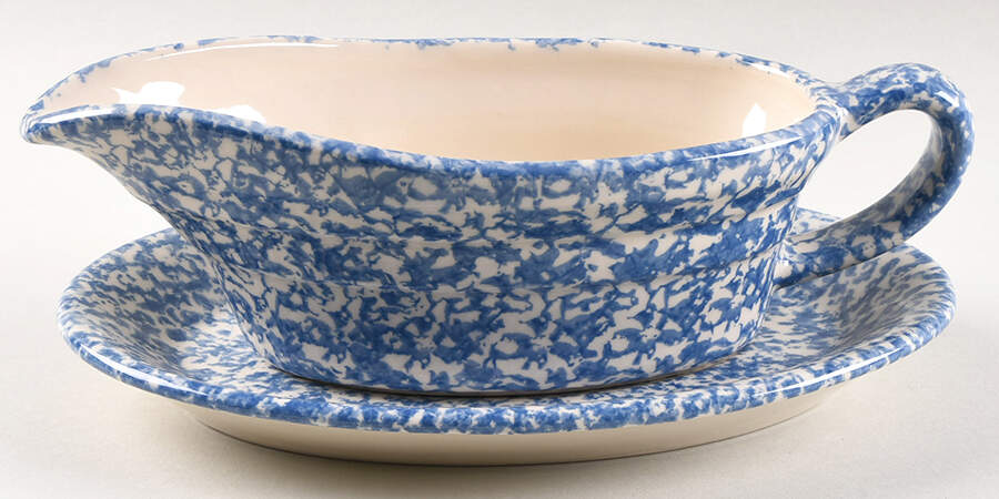 Blue Sponge Gravy Boat & Underplate by Workshop Gerald Henn-1