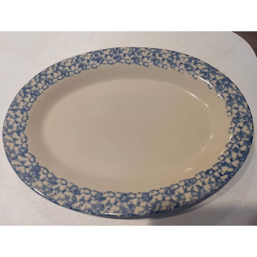 Blue Sponge 13" Oval Serving Platter by Workshop Gerald Henn-1
