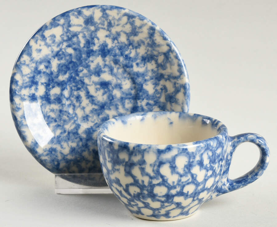 Blue Sponge Flat Demitasse Cup & Saucer Set by Workshop Gerald Henn-1
