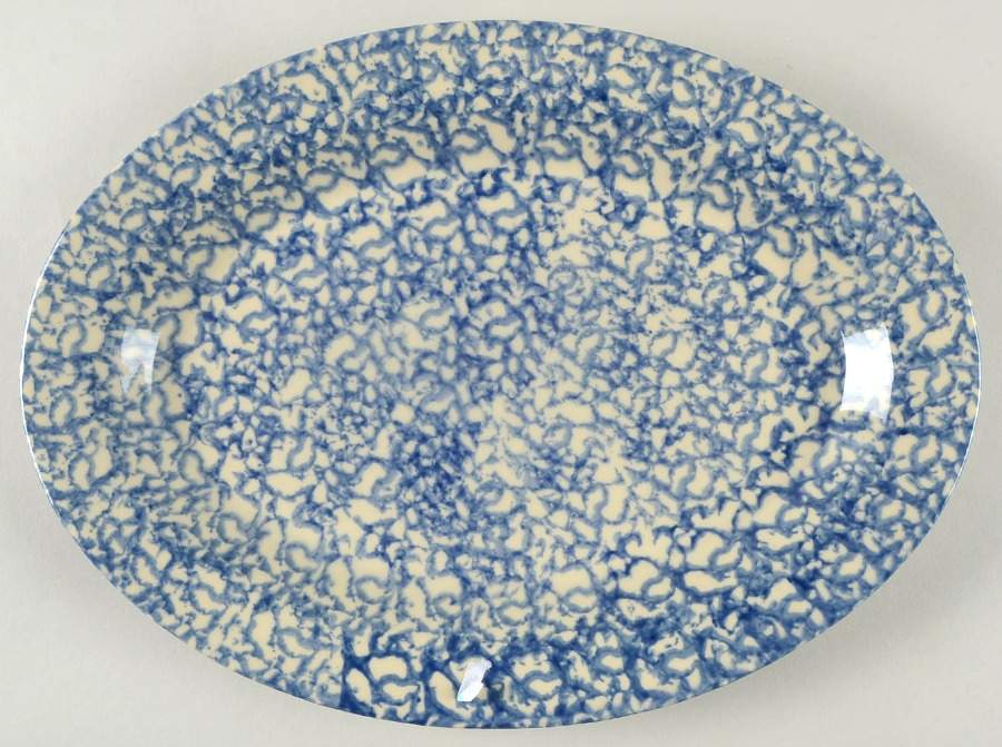 Blue Sponge 13" Oval Serving Platter by Workshop Gerald Henn-1