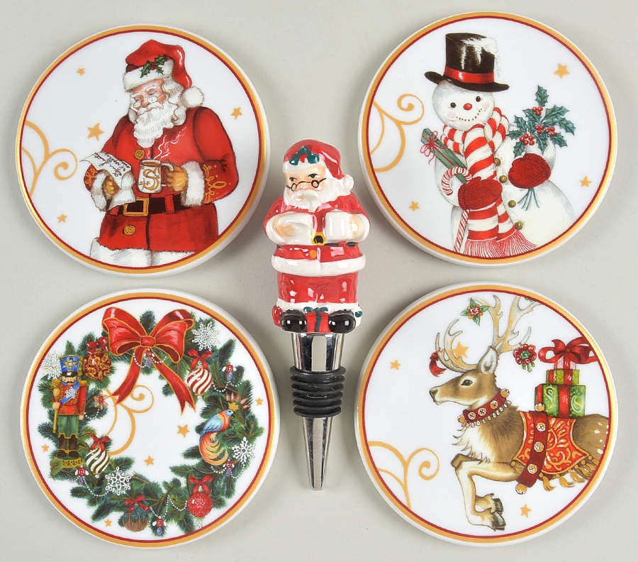 Twas the Night Before Christmas Wine Bottle Stopper & Set of 4 Motif Coasters by Williams-Sonoma-1