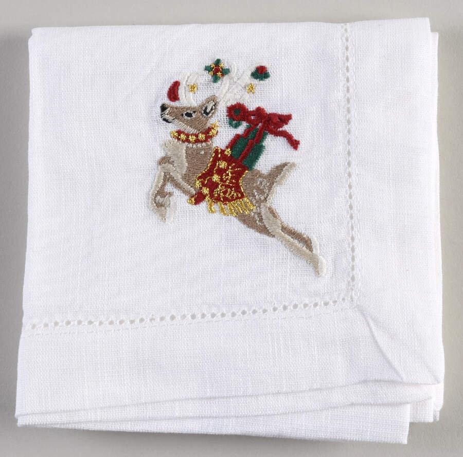 Twas the Night Before Christmas 20" Embroidered Linen Napkin by Williams-Sonoma-1