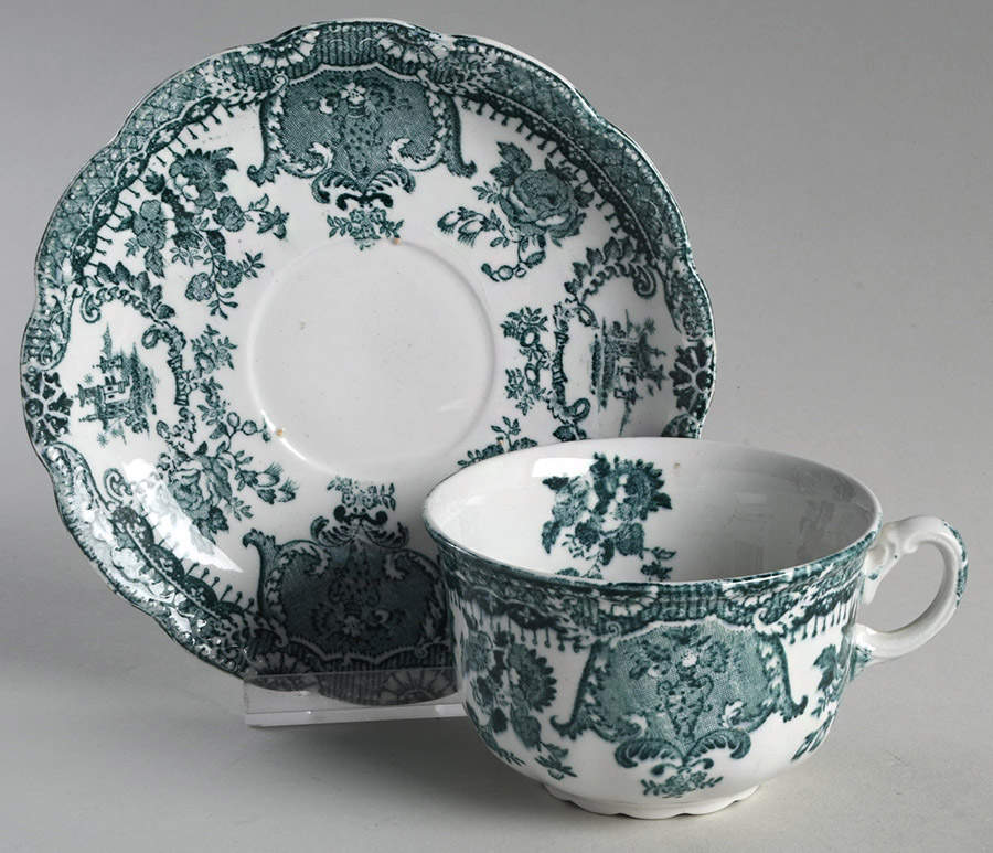Raleigh Green (No Gold Accent) Flat Cup & Saucer Set by Wedgwood-1