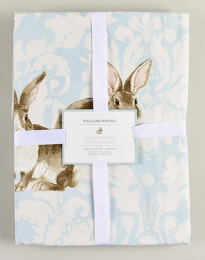 Damask Easter Bunny 70" X 120" Rectangular Tablecloth by Williams-Sonoma-1