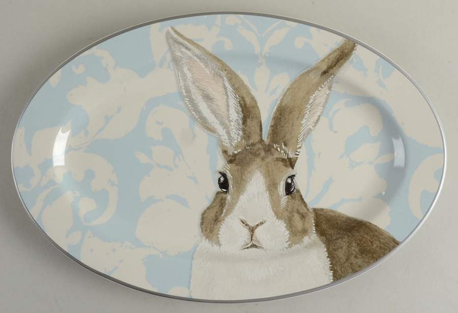 Damask Easter Bunny 14" Oval Serving Platter by Williams-Sonoma-1