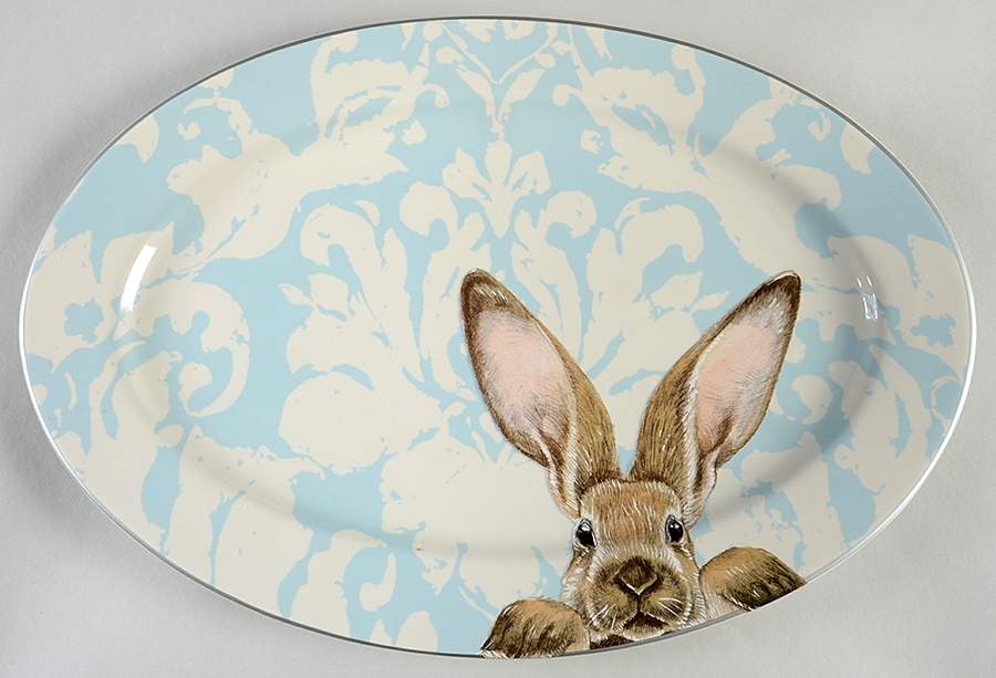 Damask Easter Bunny 18" Oval Serving Platter by Williams-Sonoma-1