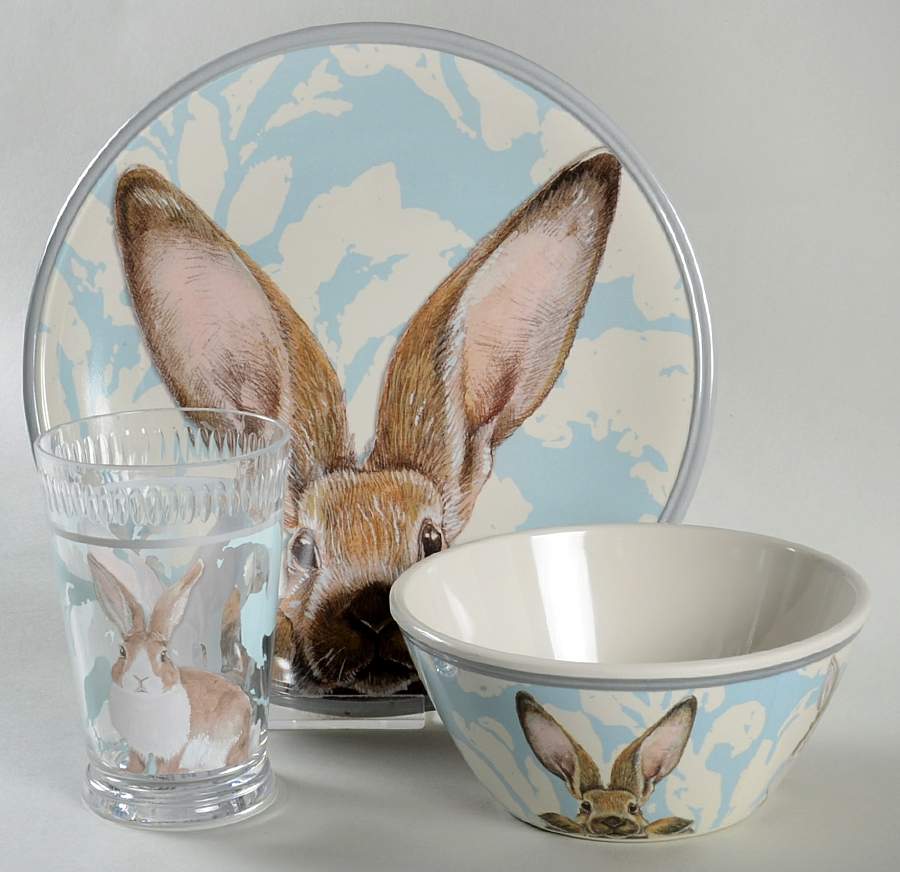Damask Easter Bunny (3 Pc)Melamine Child's Set(Plate,Bowl,Plastic Cup) by Williams-Sonoma-1