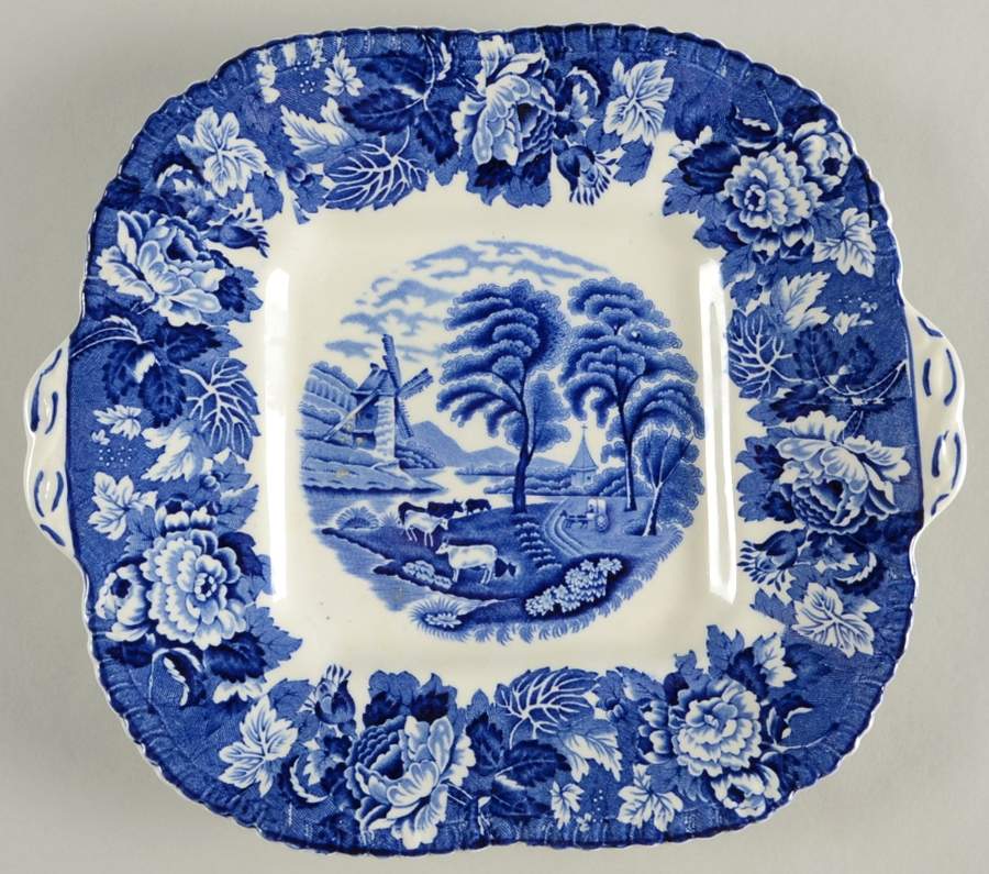 English Scenery Gadroon Handled Cake Plate by Wood & Sons-1