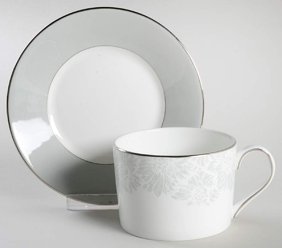 Vera Chantilly Lace Gray Flat Cup & Saucer Set by Wedgwood-1