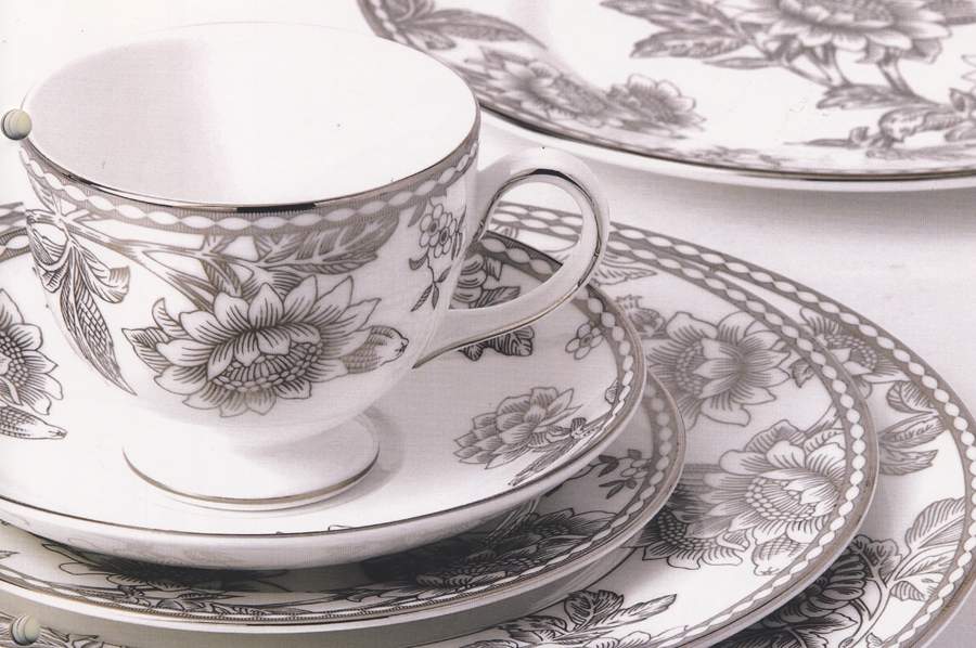 Tonquin Platinum Leigh Shape Footed Cup & Saucer Set by Wedgwood-1