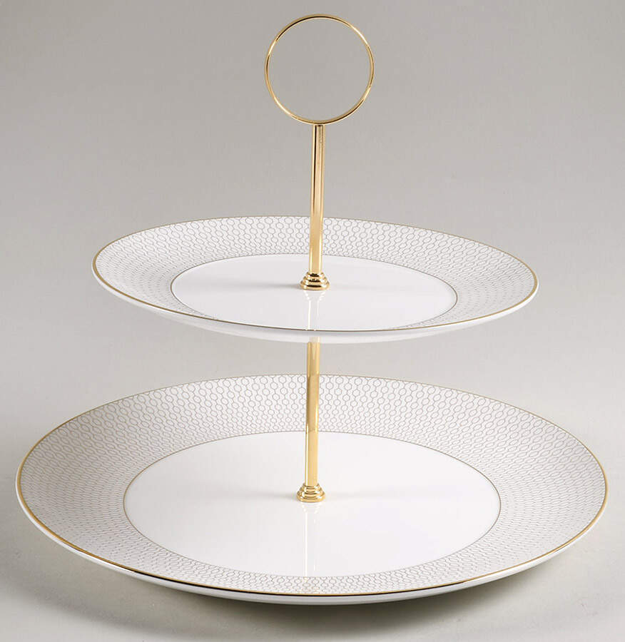 Arris Gio Gold 2 Tiered Serving Tray (Dinner & Salad Plate) by Wedgwood-1