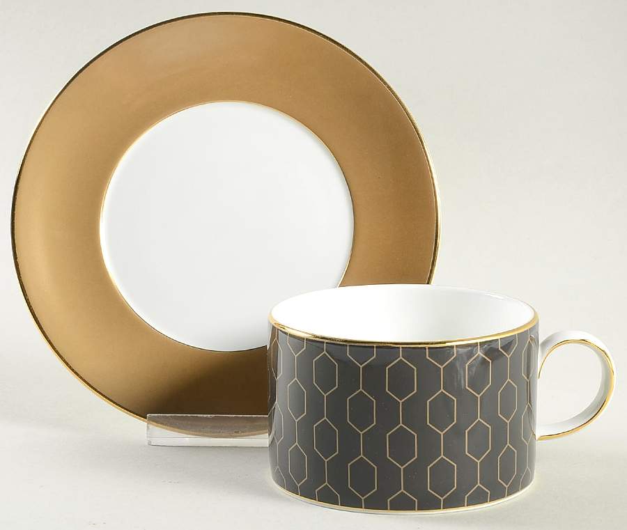 Arris Gio Gold Flat Cup & Saucer Set by Wedgwood-1