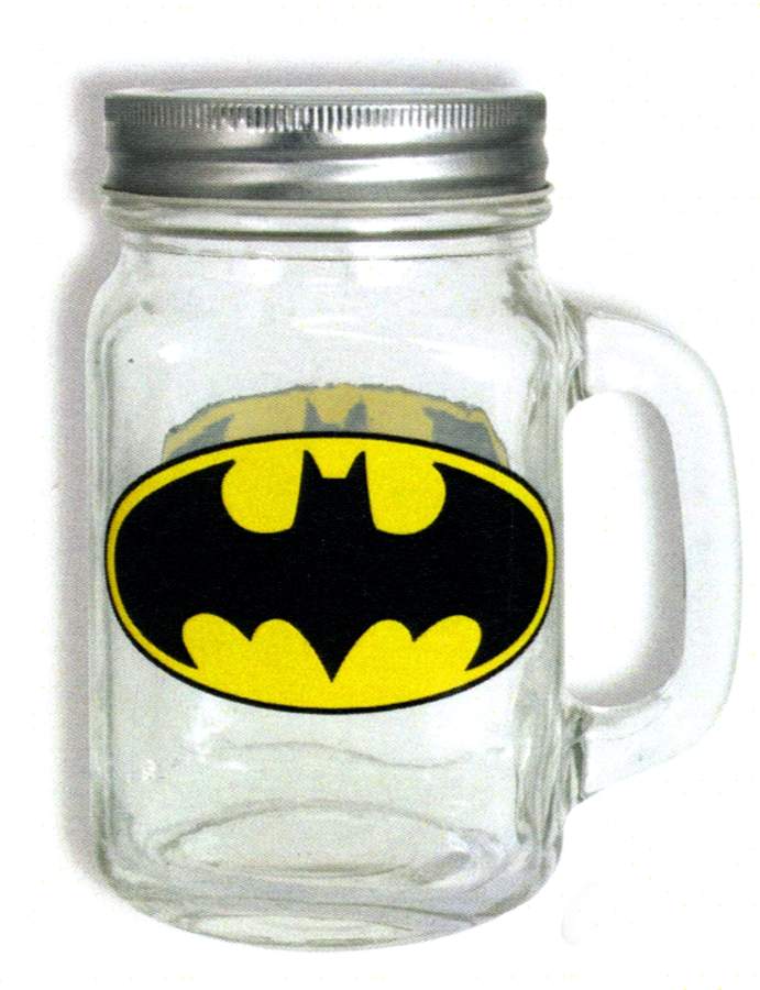Batman Logo Glass Mason Jar Mug & Metal Lid by Warner Bros.-1