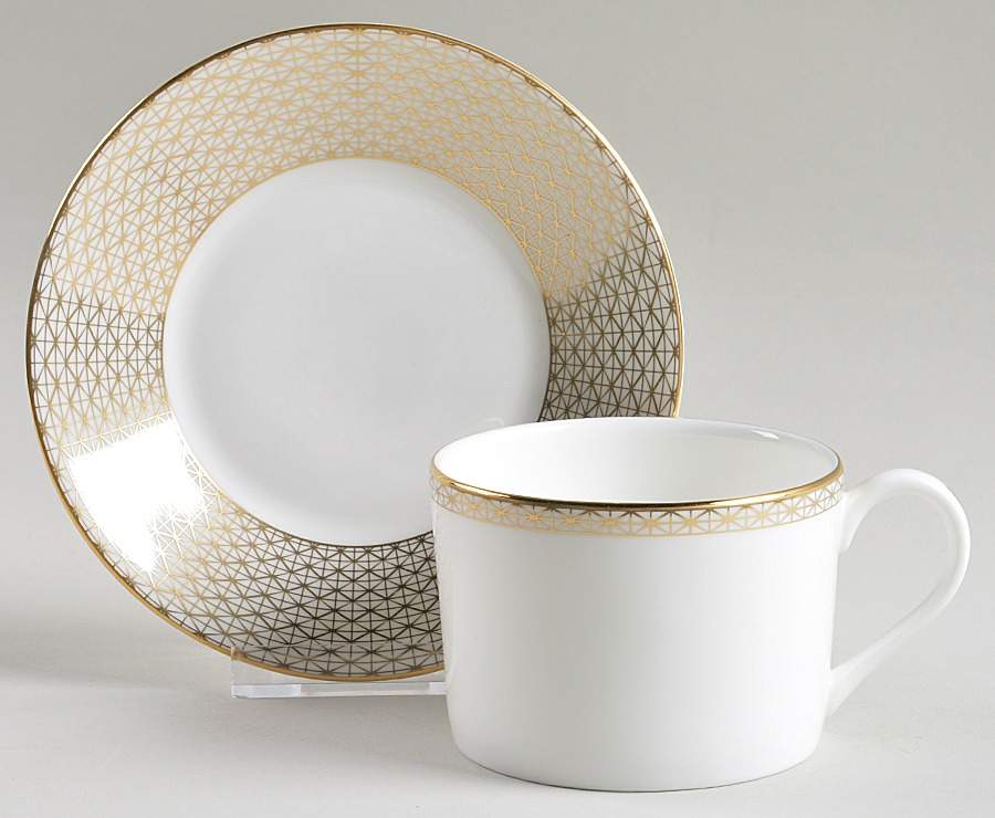 Lismore Diamond Gold Flat Cup & Saucer Set by Waterford China-1