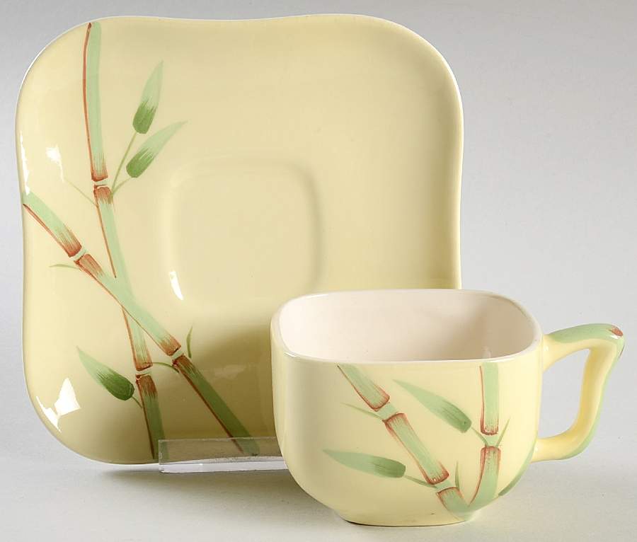 Bambu Yellow Flat Cup & Saucer Set by Weil Ware-1