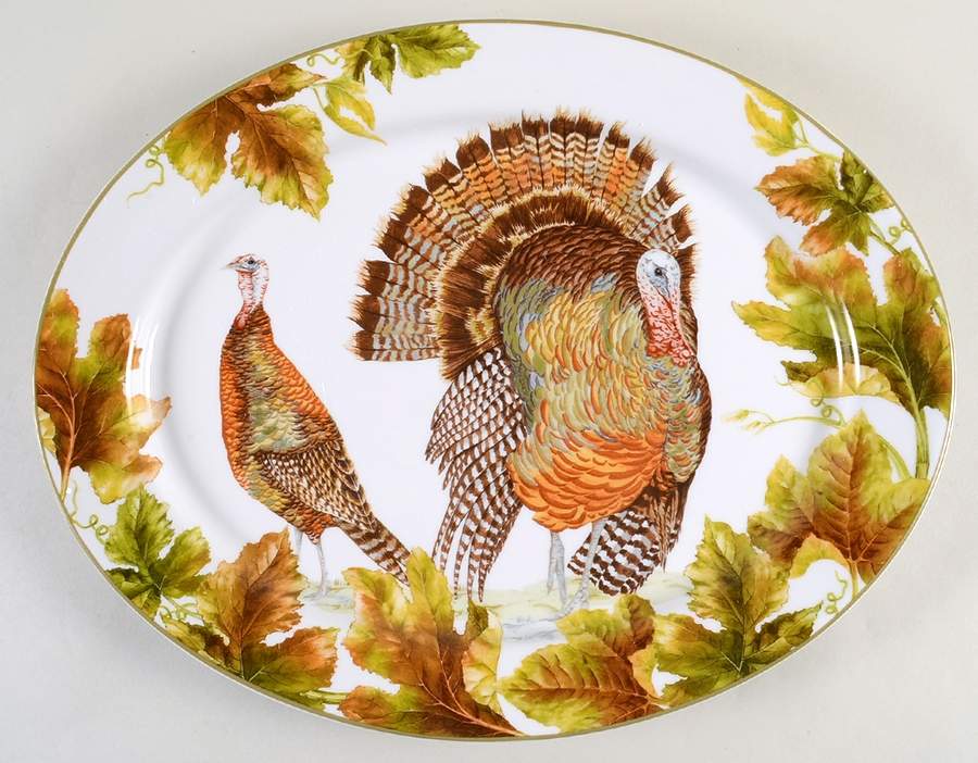 Botanical Leaf and Turkey 15" Oval Serving Platter by Williams-Sonoma-1
