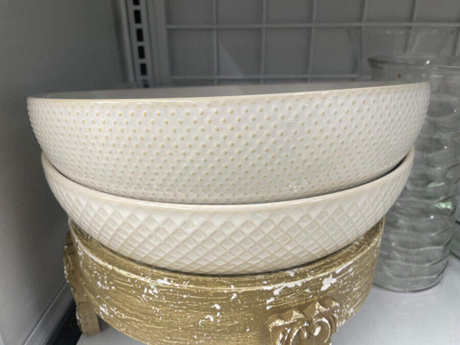 Textured White 12" Round Serving Bowl by West Elm-1