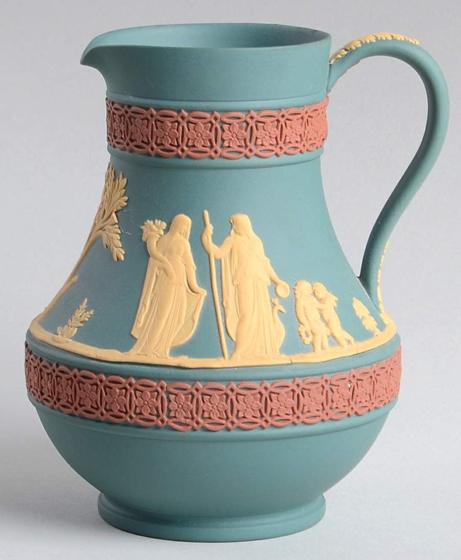 Primrose & Terracotta on Teal 5" Etruscan Jug by Wedgwood-1