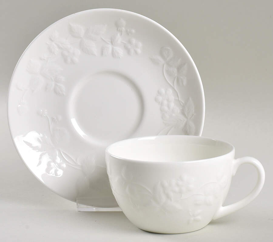 Wild Strawberry White Flat Cup & Saucer Set by Wedgwood-1