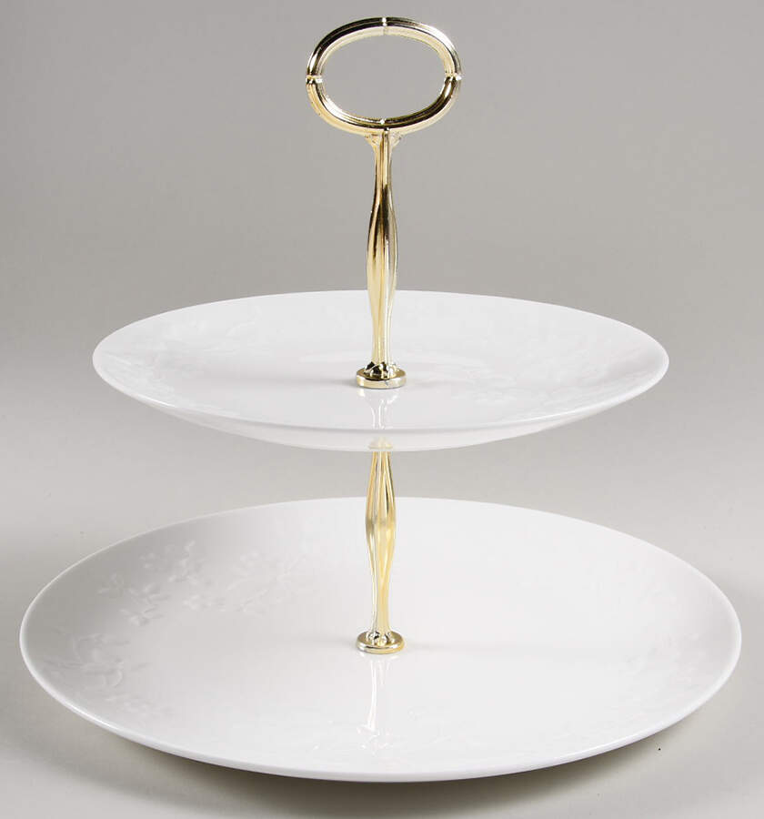 Wild Strawberry White 6 5/8"-10"  2 Tiered Serving Tray (Dp, Sp) HC by Wedgwood-1