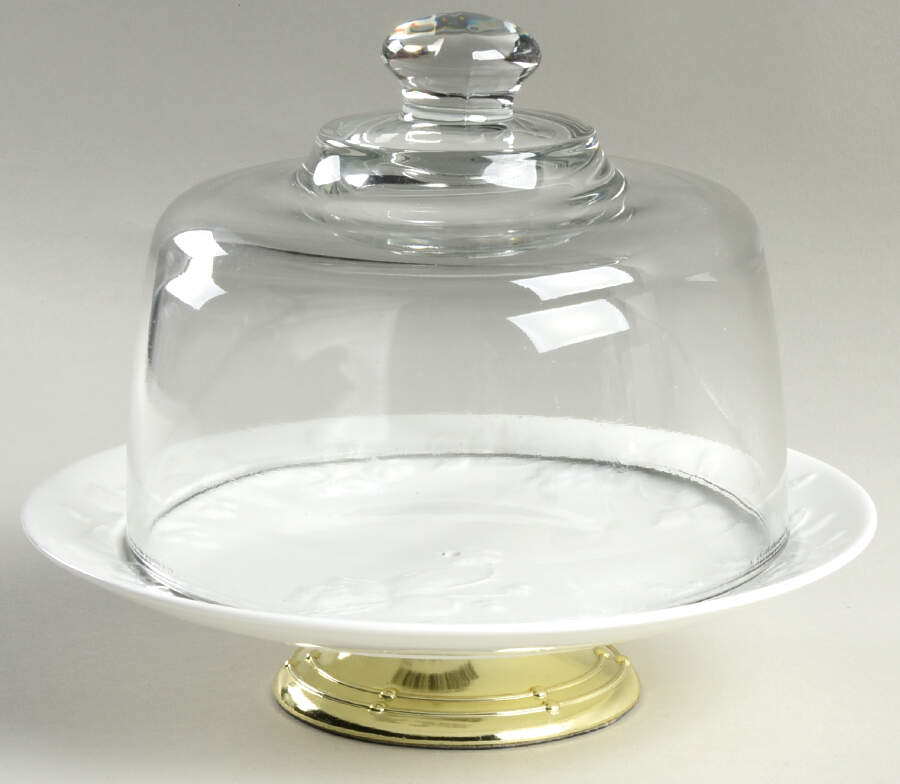 Wild Strawberry White 6 1/2"-7 1/2" Footed Cheese Plate w/ Glass Dome HC by Wedgwood-1