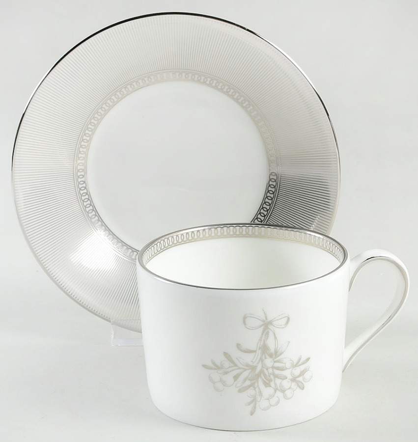 Winter White Flat Cup & Saucer Set by Wedgwood-1