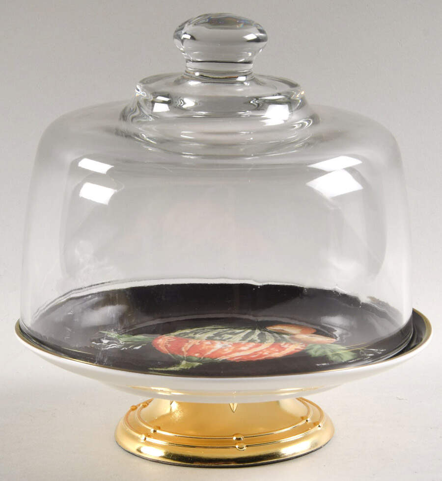 Harvest Pumpkin 6 1/2"-7 1/2" Footed Cheese Plate w/ Glass Dome HC by Williams-Sonoma-1