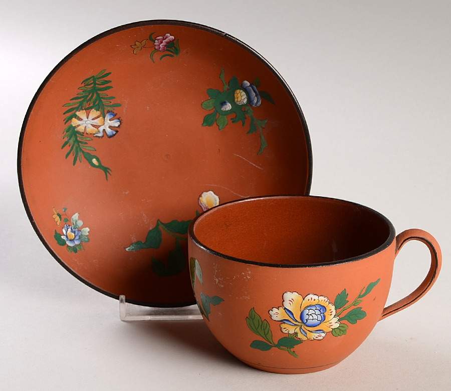 Rosso Antico Floral Flat Cup & Saucer Set by Wedgwood-1