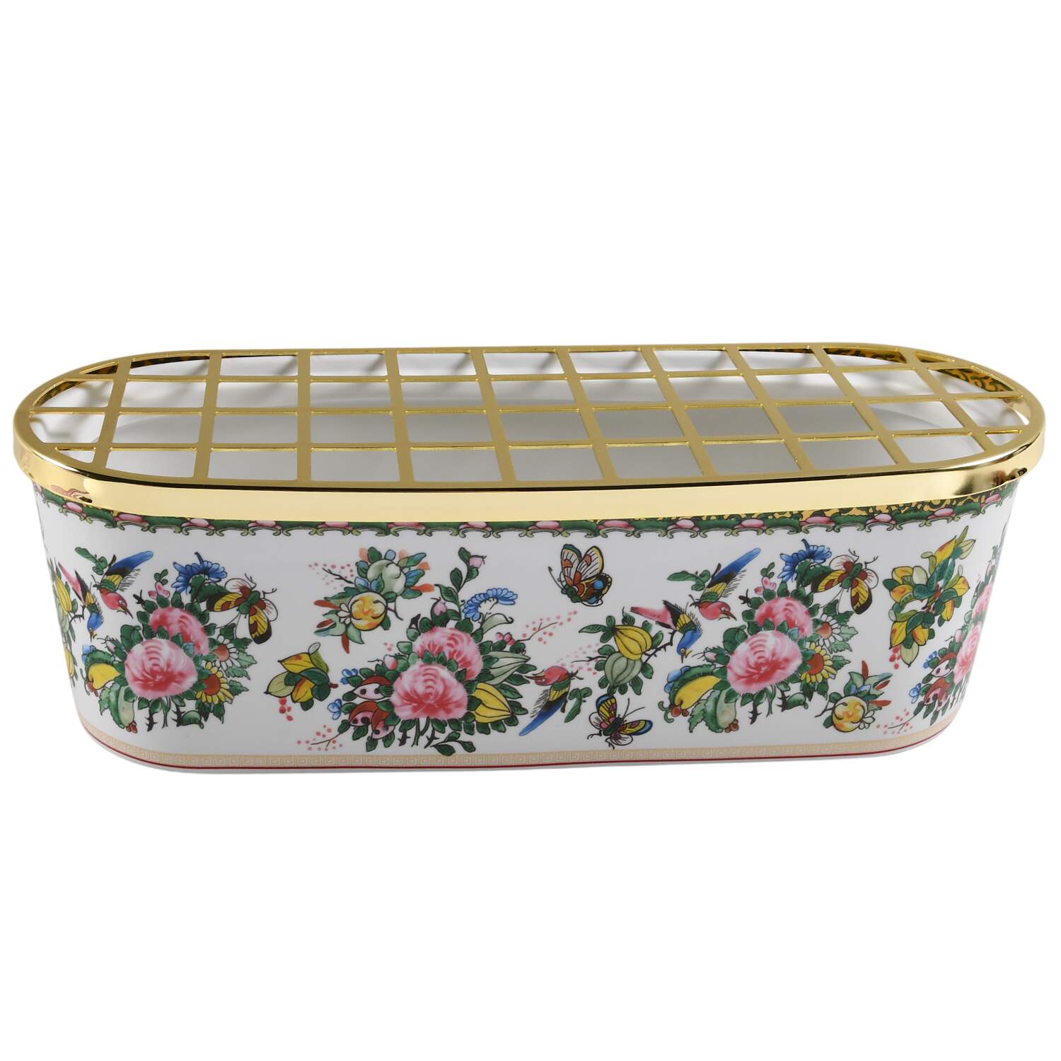 Famille Rose Frog Vase with Metal Grid by Williams-Sonoma-1