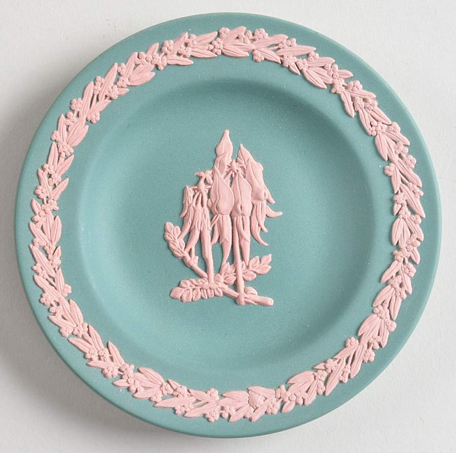 Pink on Spruce Green Jasperware 4" Round Tray by Wedgwood-1