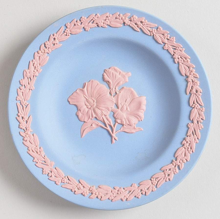Pink on Blue Jasperware 4" Round Tray by Wedgwood-1