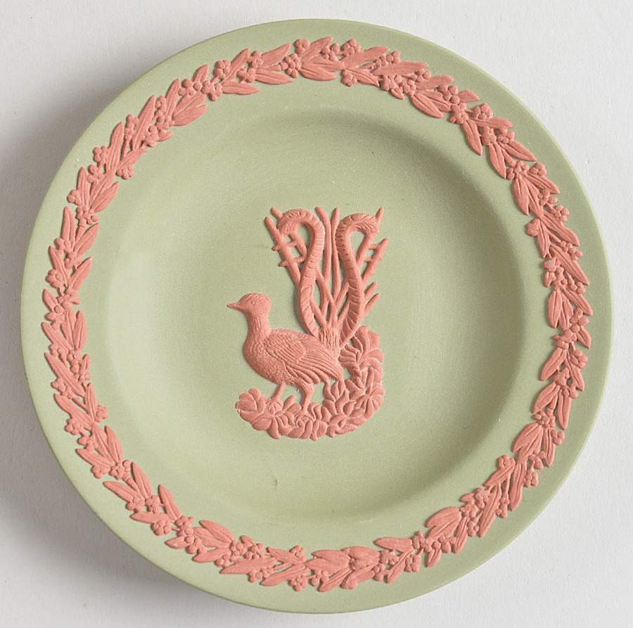 Terra cotta on Celadon Green Jasperware 4" Round Tray by Wedgwood-1