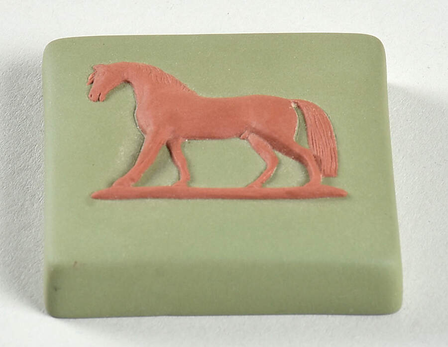 Terra cotta on Celadon Green Jasperware Lid for Miniature Square Box by Wedgwood-1